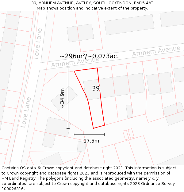 39, ARNHEM AVENUE, AVELEY, SOUTH OCKENDON, RM15 4AT: Plot and title map