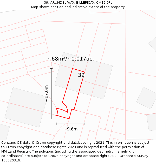 39, ARUNDEL WAY, BILLERICAY, CM12 0FL: Plot and title map