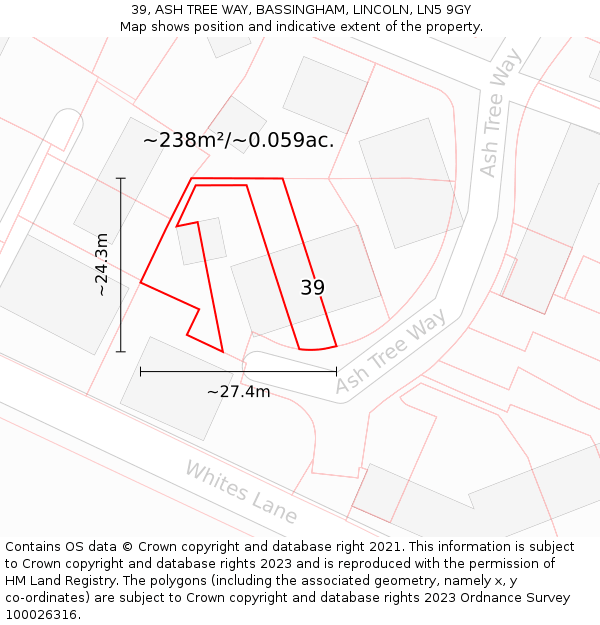 39, ASH TREE WAY, BASSINGHAM, LINCOLN, LN5 9GY: Plot and title map