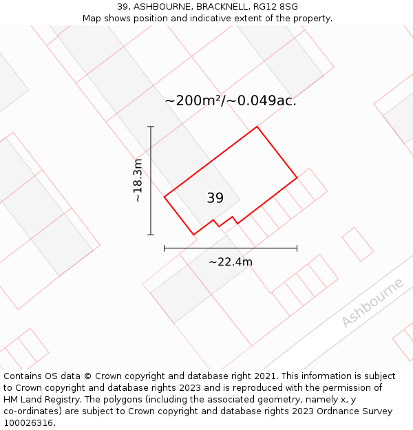 39, ASHBOURNE, BRACKNELL, RG12 8SG: Plot and title map