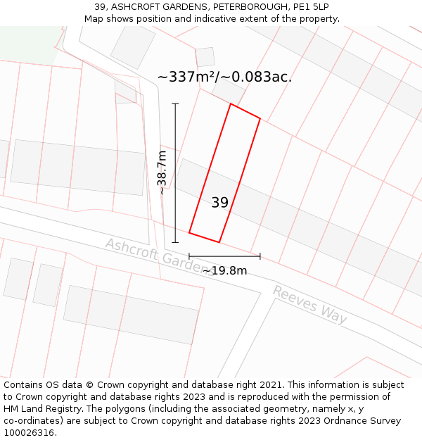39, ASHCROFT GARDENS, PETERBOROUGH, PE1 5LP: Plot and title map