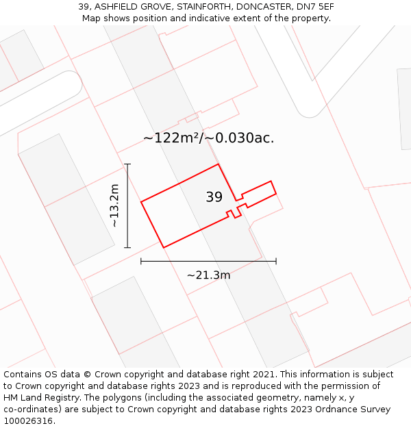 39, ASHFIELD GROVE, STAINFORTH, DONCASTER, DN7 5EF: Plot and title map