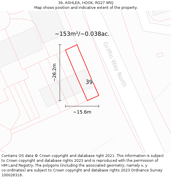 39, ASHLEA, HOOK, RG27 9RQ: Plot and title map