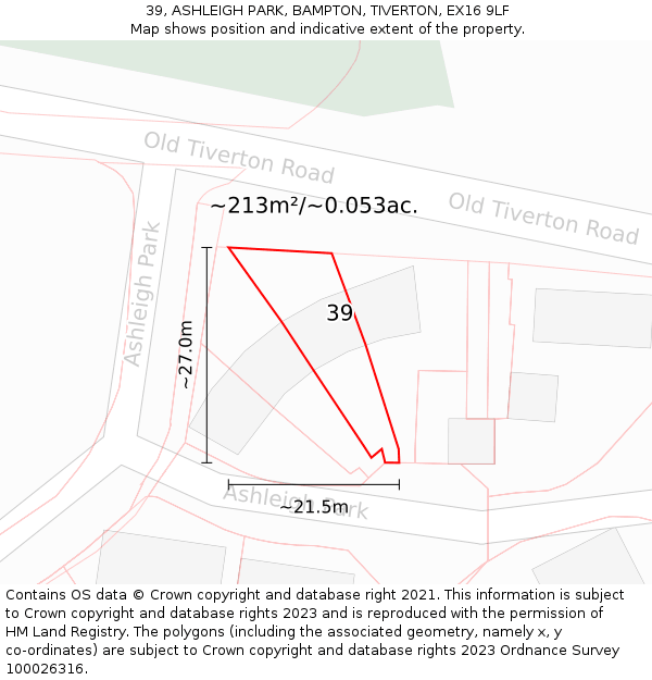 39, ASHLEIGH PARK, BAMPTON, TIVERTON, EX16 9LF: Plot and title map