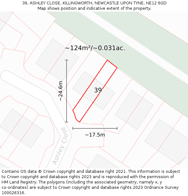 39, ASHLEY CLOSE, KILLINGWORTH, NEWCASTLE UPON TYNE, NE12 6GD: Plot and title map
