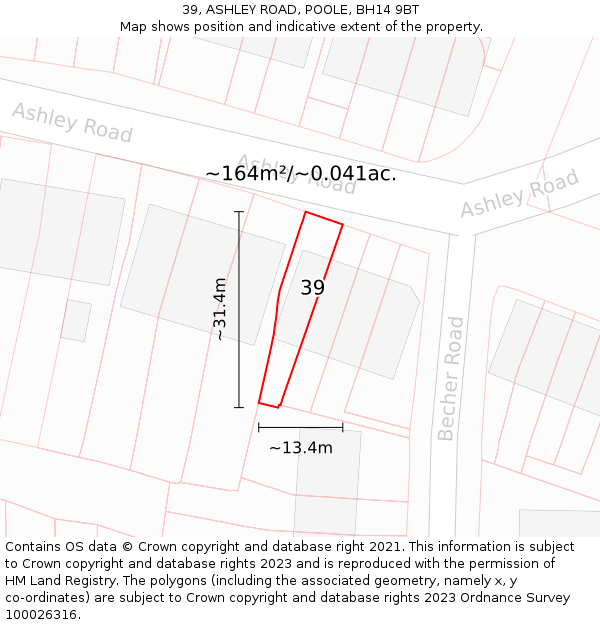 39, ASHLEY ROAD, POOLE, BH14 9BT: Plot and title map