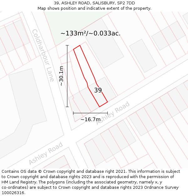 39, ASHLEY ROAD, SALISBURY, SP2 7DD: Plot and title map