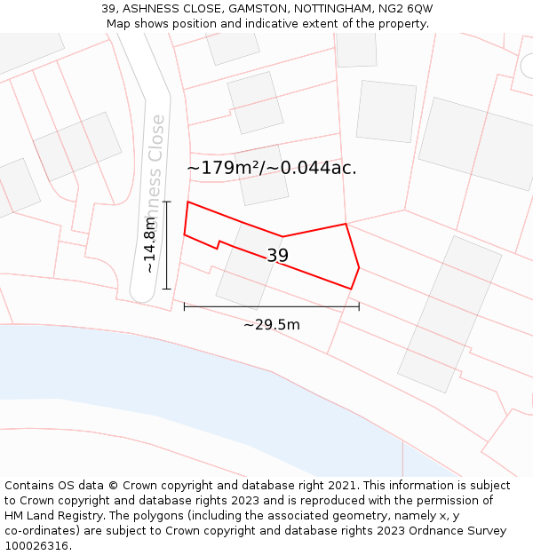 39, ASHNESS CLOSE, GAMSTON, NOTTINGHAM, NG2 6QW: Plot and title map