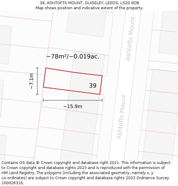 39, ASHTOFTS MOUNT, GUISELEY, LEEDS, LS20 9DB: Plot and title map