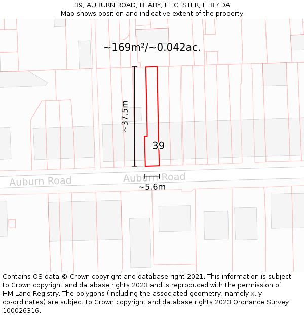 39, AUBURN ROAD, BLABY, LEICESTER, LE8 4DA: Plot and title map
