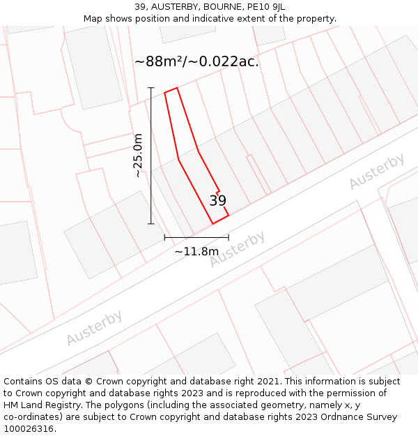 39, AUSTERBY, BOURNE, PE10 9JL: Plot and title map