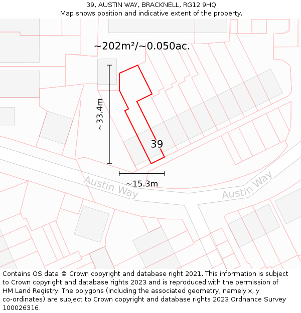 39, AUSTIN WAY, BRACKNELL, RG12 9HQ: Plot and title map