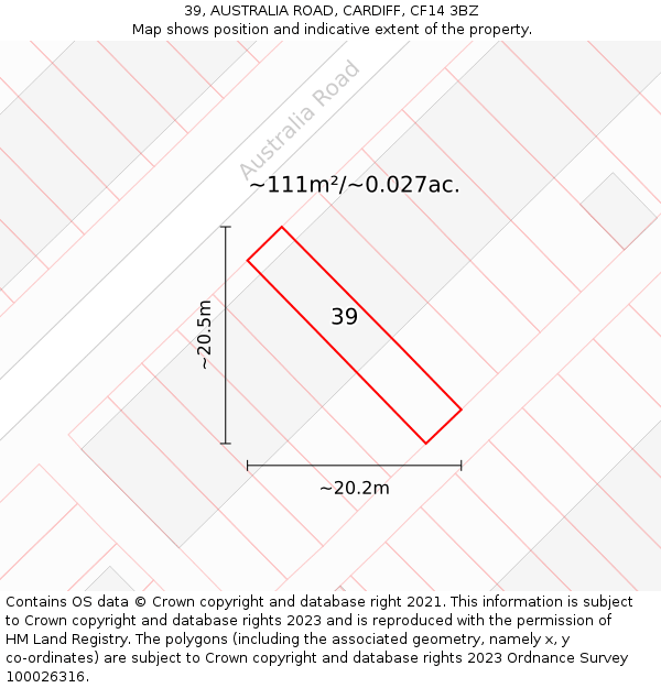 39, AUSTRALIA ROAD, CARDIFF, CF14 3BZ: Plot and title map
