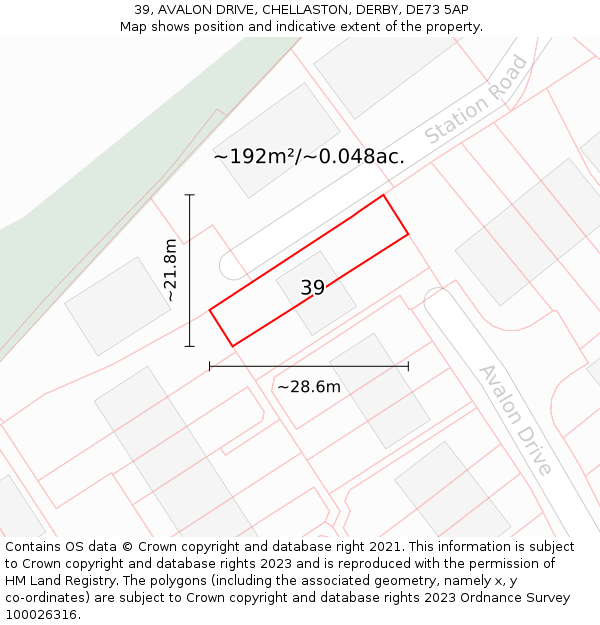 39, AVALON DRIVE, CHELLASTON, DERBY, DE73 5AP: Plot and title map