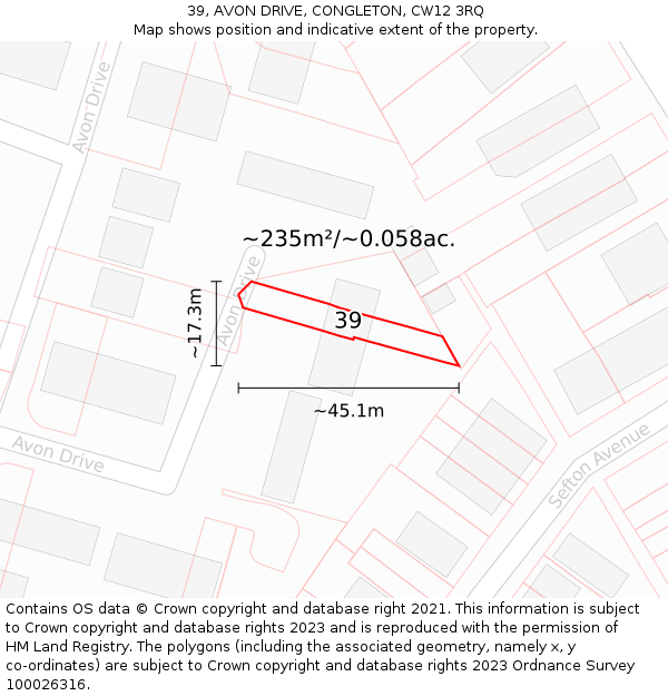 39, AVON DRIVE, CONGLETON, CW12 3RQ: Plot and title map