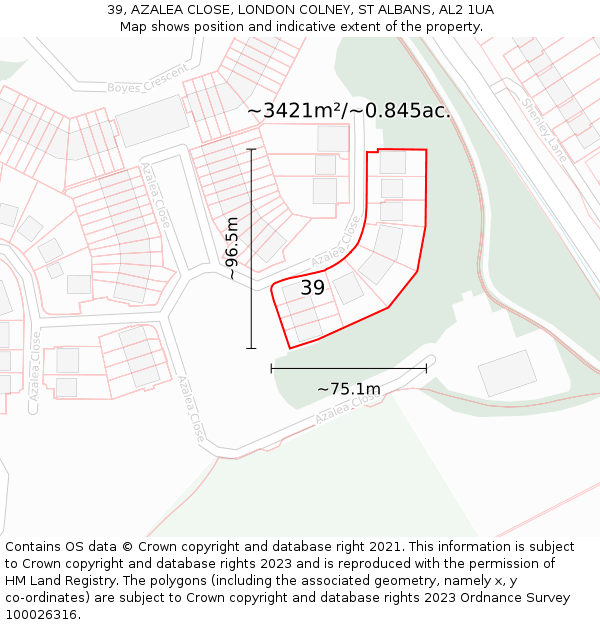 39, AZALEA CLOSE, LONDON COLNEY, ST ALBANS, AL2 1UA: Plot and title map