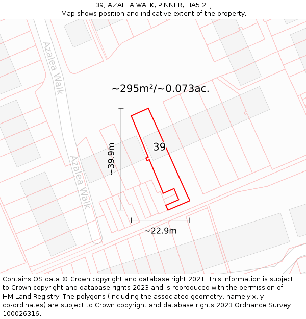 39, AZALEA WALK, PINNER, HA5 2EJ: Plot and title map