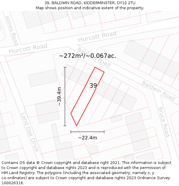 39, BALDWIN ROAD, KIDDERMINSTER, DY10 2TU: Plot and title map