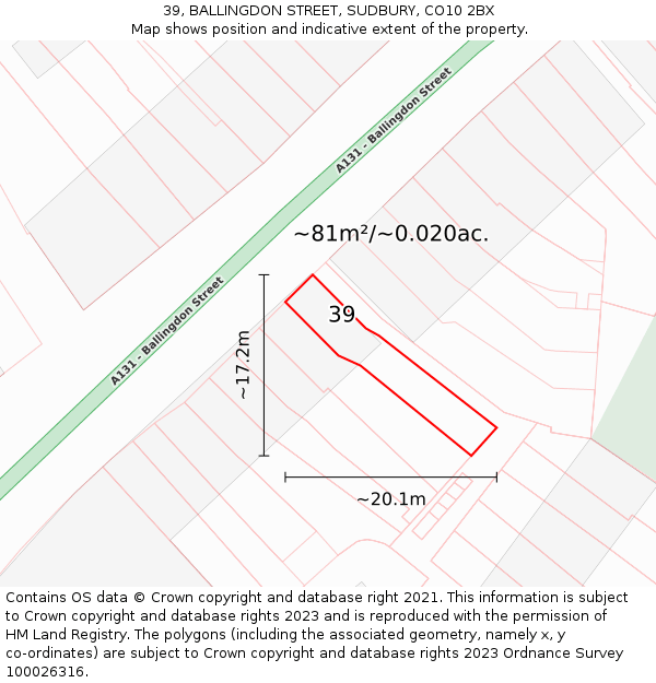 39, BALLINGDON STREET, SUDBURY, CO10 2BX: Plot and title map