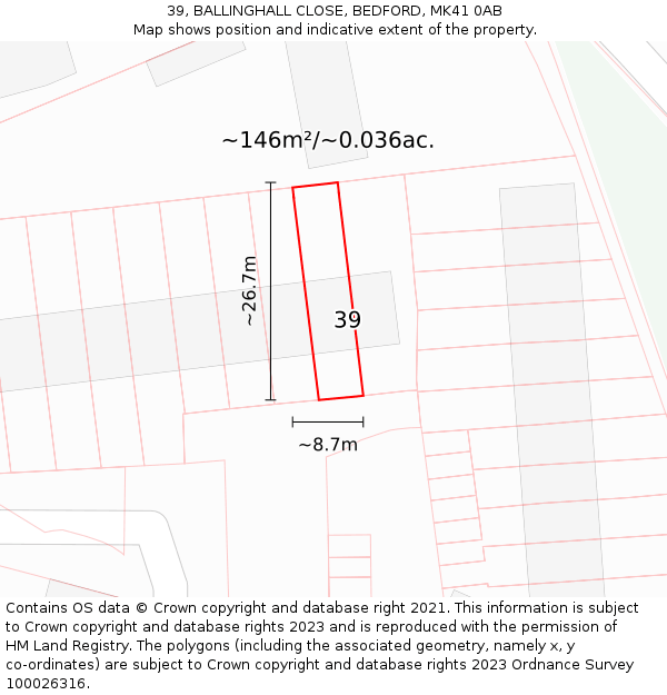 39, BALLINGHALL CLOSE, BEDFORD, MK41 0AB: Plot and title map