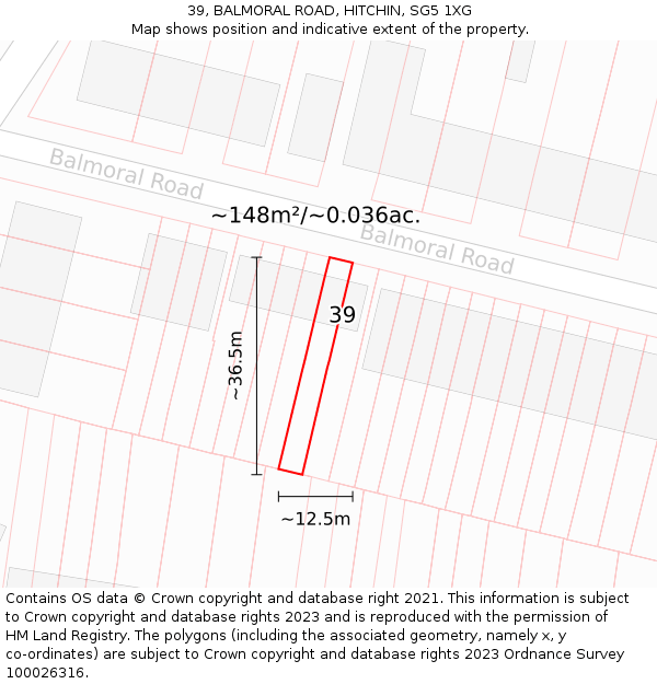 39, BALMORAL ROAD, HITCHIN, SG5 1XG: Plot and title map