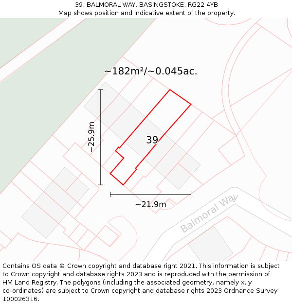 39, BALMORAL WAY, BASINGSTOKE, RG22 4YB: Plot and title map