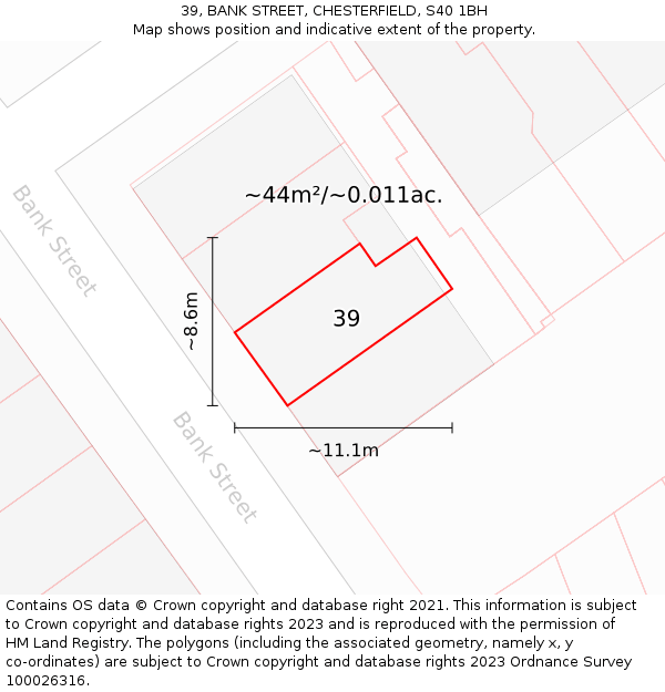 39, BANK STREET, CHESTERFIELD, S40 1BH: Plot and title map