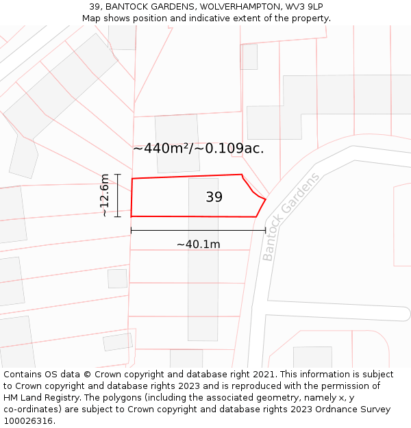 39, BANTOCK GARDENS, WOLVERHAMPTON, WV3 9LP: Plot and title map