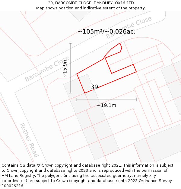 39, BARCOMBE CLOSE, BANBURY, OX16 1FD: Plot and title map