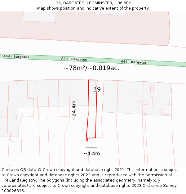 39, BARGATES, LEOMINSTER, HR6 8EY: Plot and title map
