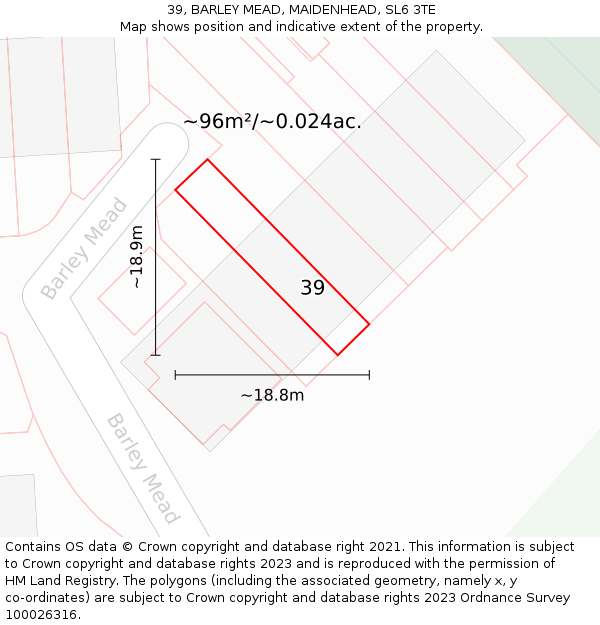 39, BARLEY MEAD, MAIDENHEAD, SL6 3TE: Plot and title map