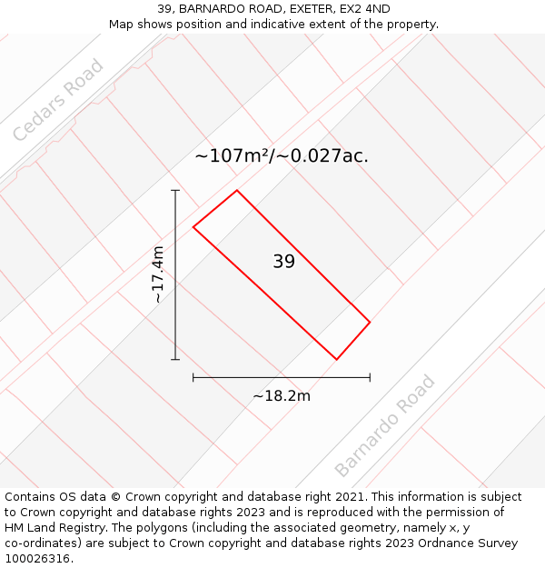 39, BARNARDO ROAD, EXETER, EX2 4ND: Plot and title map