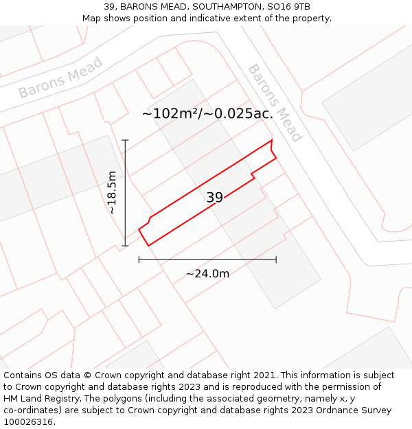 39, BARONS MEAD, SOUTHAMPTON, SO16 9TB: Plot and title map