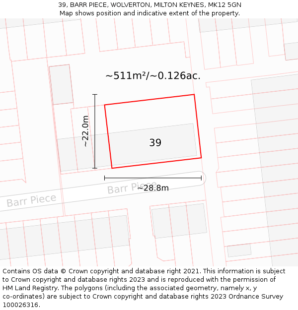 39, BARR PIECE, WOLVERTON, MILTON KEYNES, MK12 5GN: Plot and title map