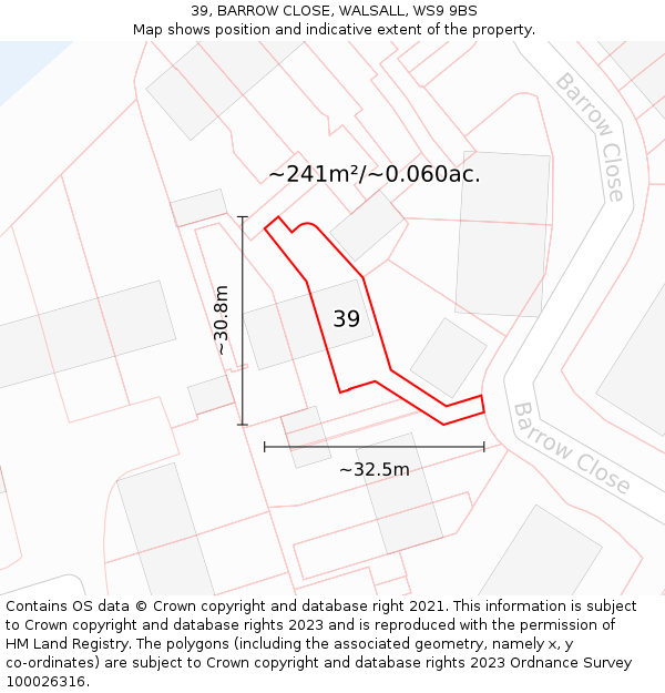 39, BARROW CLOSE, WALSALL, WS9 9BS: Plot and title map