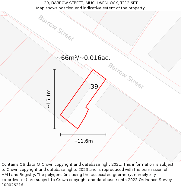 39, BARROW STREET, MUCH WENLOCK, TF13 6ET: Plot and title map