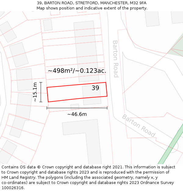 39, BARTON ROAD, STRETFORD, MANCHESTER, M32 9FA: Plot and title map