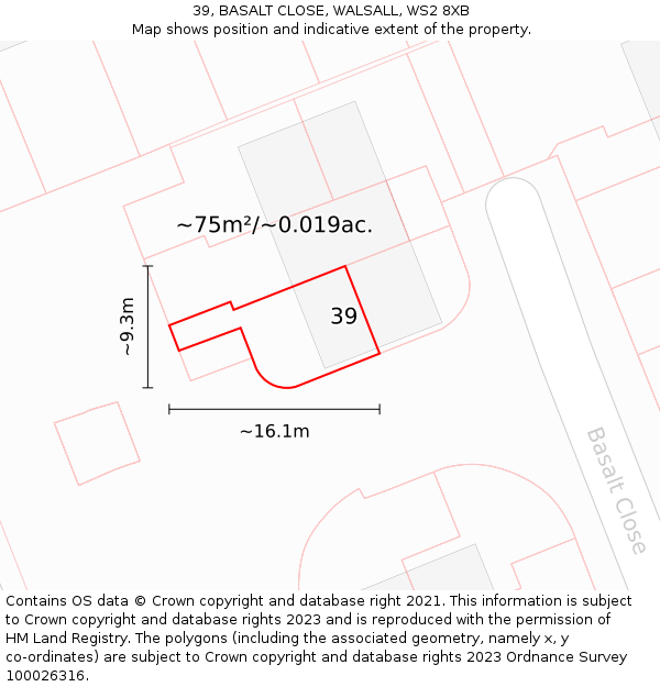 39, BASALT CLOSE, WALSALL, WS2 8XB: Plot and title map