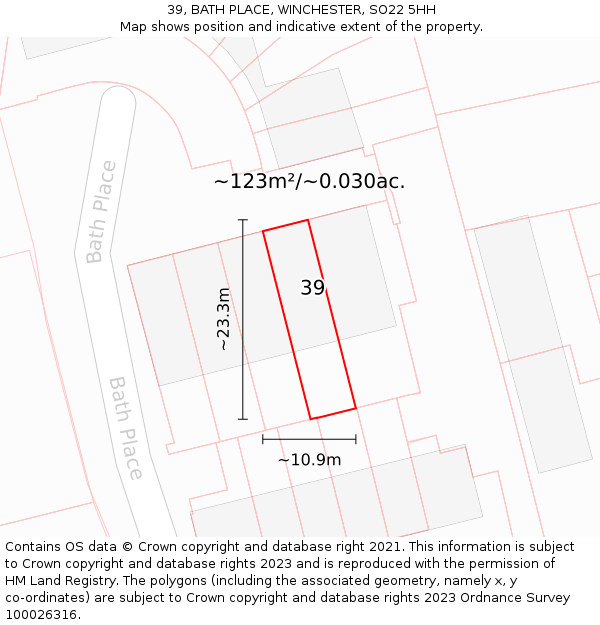39, BATH PLACE, WINCHESTER, SO22 5HH: Plot and title map