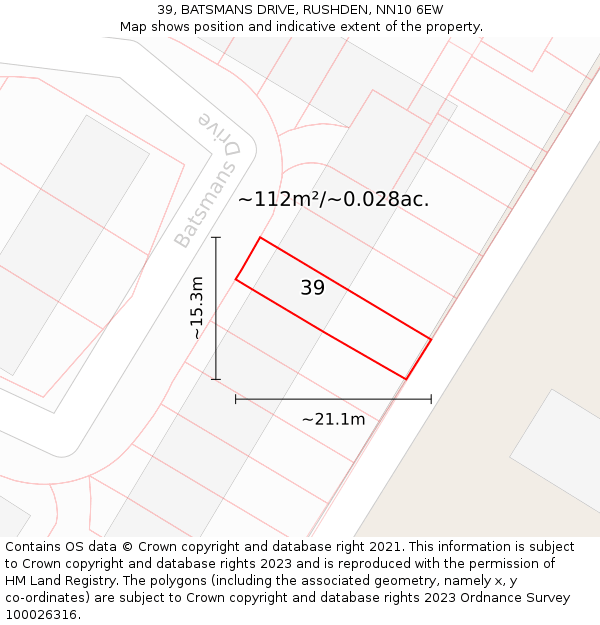 39, BATSMANS DRIVE, RUSHDEN, NN10 6EW: Plot and title map