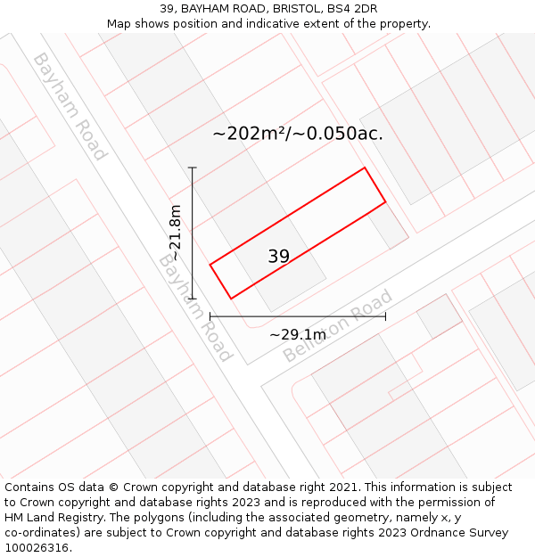 39, BAYHAM ROAD, BRISTOL, BS4 2DR: Plot and title map
