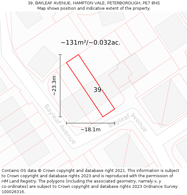 39, BAYLEAF AVENUE, HAMPTON VALE, PETERBOROUGH, PE7 8NS: Plot and title map