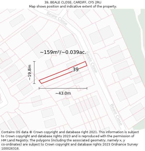39, BEALE CLOSE, CARDIFF, CF5 2RU: Plot and title map