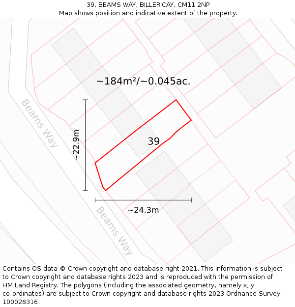 39, BEAMS WAY, BILLERICAY, CM11 2NP: Plot and title map