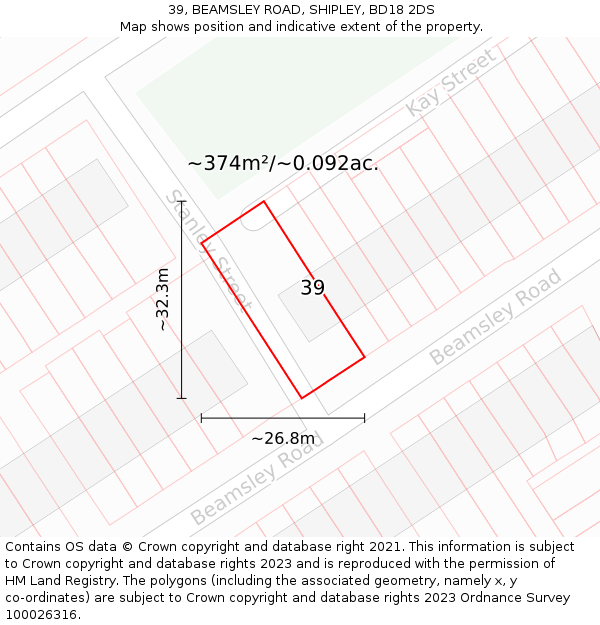 39, BEAMSLEY ROAD, SHIPLEY, BD18 2DS: Plot and title map