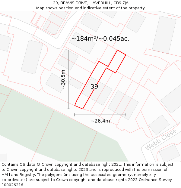 39, BEAVIS DRIVE, HAVERHILL, CB9 7JA: Plot and title map