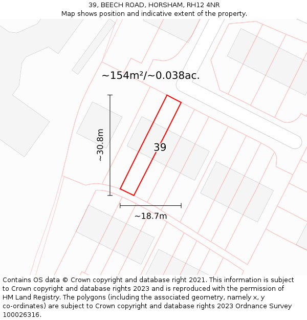 39, BEECH ROAD, HORSHAM, RH12 4NR: Plot and title map