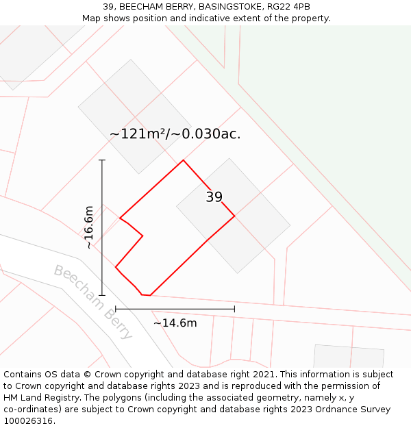 39, BEECHAM BERRY, BASINGSTOKE, RG22 4PB: Plot and title map
