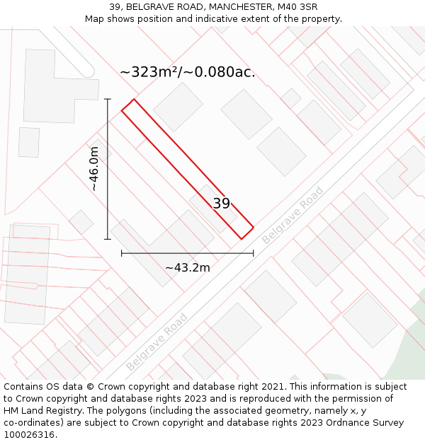 39, BELGRAVE ROAD, MANCHESTER, M40 3SR: Plot and title map