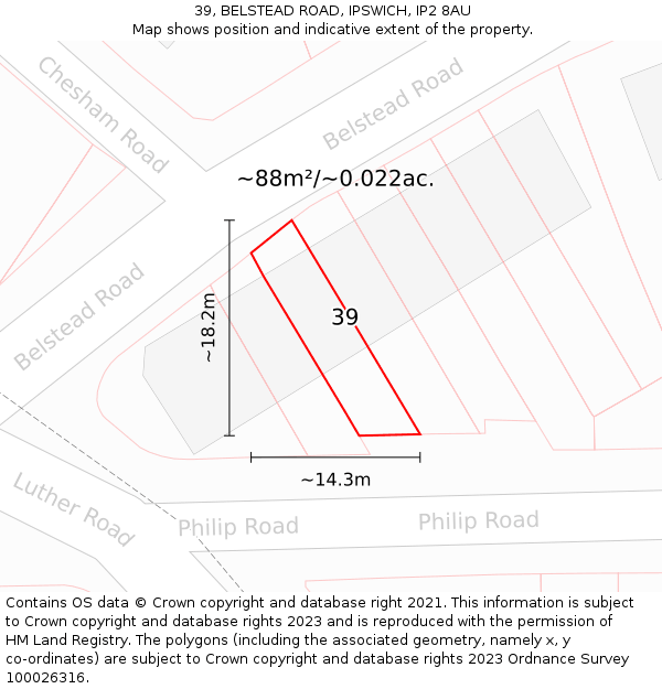 39, BELSTEAD ROAD, IPSWICH, IP2 8AU: Plot and title map